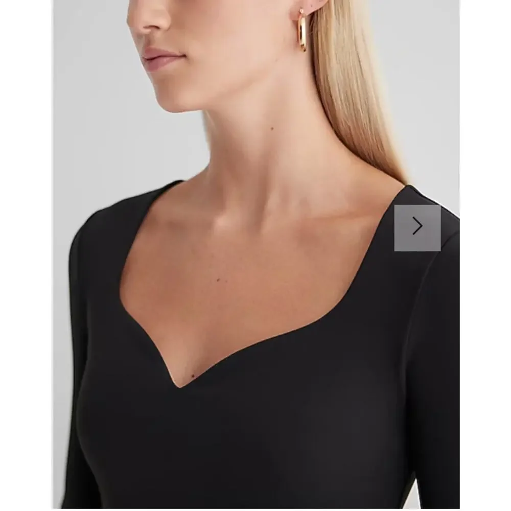 Express Body Contour Compression Sweetheart Neckline Bodysuit Blk longslv sz L - Picture 2 of 11